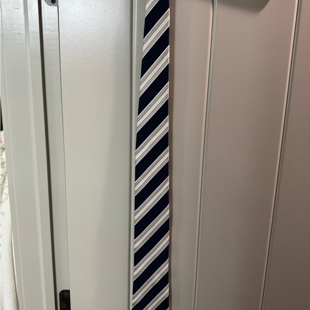 Navy and White Striped Tie